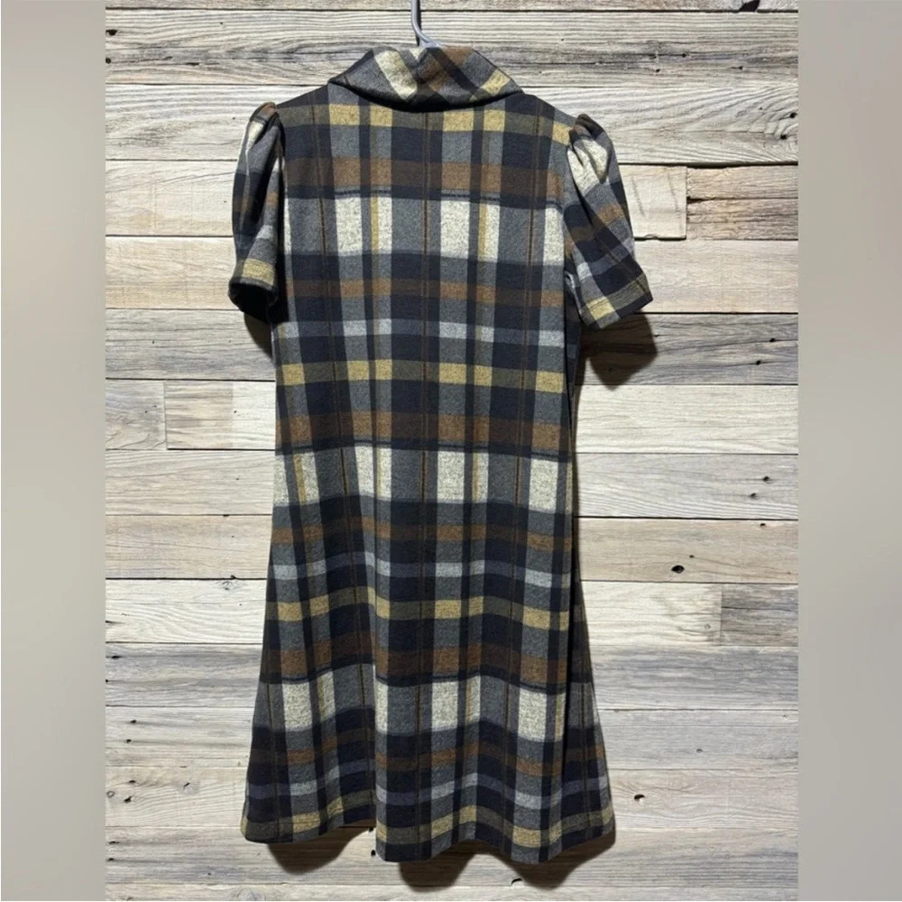 JESSICA HOWARD Plaid Cowl Neck Dress Medium Puff Short Sleeves JH Collectibles - Picture 5 of 9